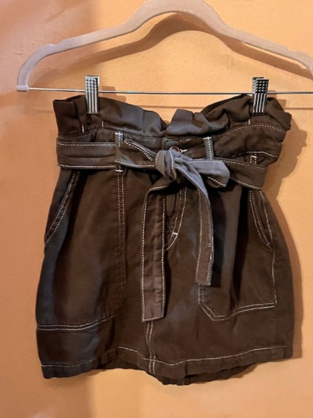 New Free People Olive Green Skirt with waist tie and cute white stitching